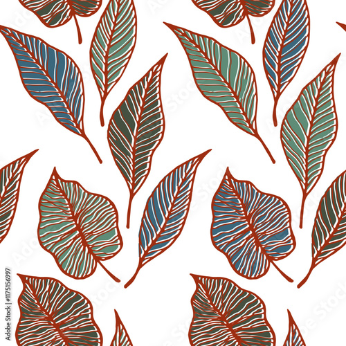 Leaf with vein floral vector seamless pattern. Nature fashion print. Tree pla...