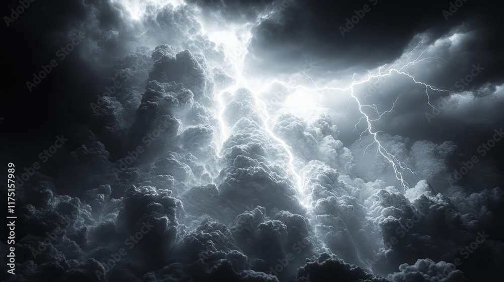 Fototapeta premium Lightning in Dramatic Dark Clouds with Striking Electric Bolts. Generative AI