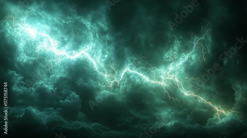 Green Lightning Special Effect on Solid Background. Generative AI photo