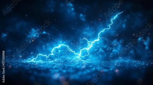 Electric Lightning Effect on Blue Background. Generative AI