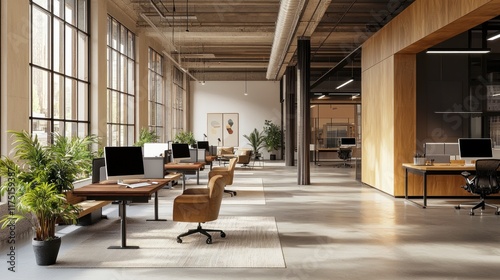Modern Industrial Office Workspace Design with Natural Light