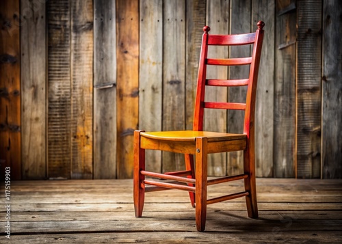 Rustic Wooden Ladderback Chair, Copy Space, Farmhouse Decor, Vintage Furniture Stock Photo photo