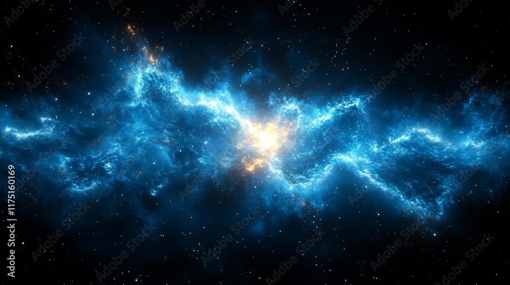 Fototapeta premium Dynamic blue energy explosion on dark background. Generative AI