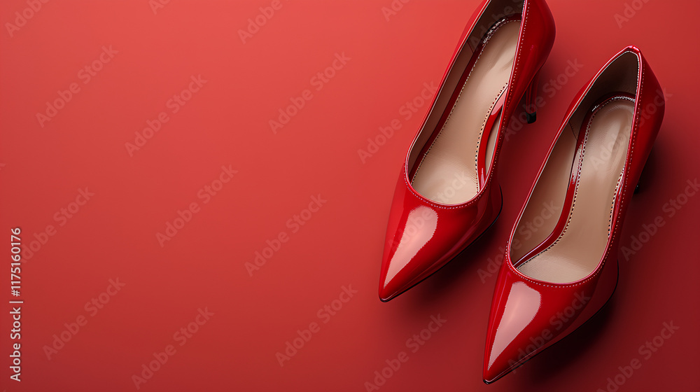 photo of a pair of red high heels with red background