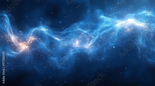 Blue energy waves on a cosmic background. Generative AI photo