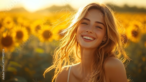 Young Woman Laughing Riding Vintage Bicycle Through Sunflower Field Capturing Joy and Freedom