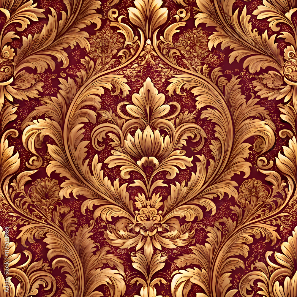 Fototapeta premium Ornate gold damask wallpaper design.