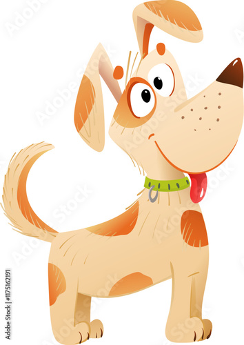Cute happy puppy dog character design for children. Domestic animal, playful little dog illustration for kids. Vector clipart cartoon in watercolor hand drawn style.
