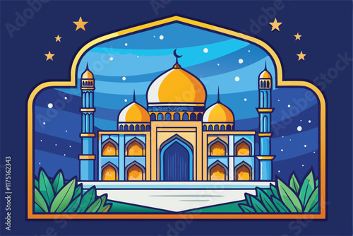 Majestic Mosque with a Starry Sky, Vibrant Islamic Architecture Under a Magical Night Sky Ramadan Islamic Background