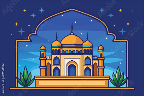 Majestic Mosque with Starry Sky Vibrant Islamic Architecture Under a Magical Night Sky Ramadan Islamic Background