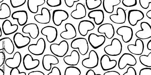 Seamless pattern black hearts on white , vector drawing . Background for wallpaper , fabric , postcards Valentine's Day , weddings