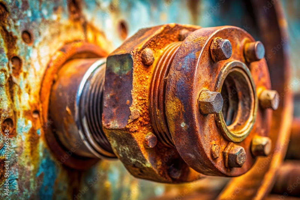Rusty Industrial Pipe Fitting with Bolts - Close-up Stock Photo Rusty Industrial Pipe Fitting with Bolts - Close-up Stock Photo