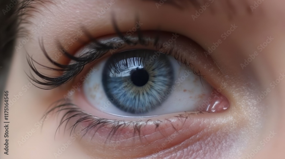 Close-Up View of a Stunning Blue Eye with Intricate Details and Captivating Reflection Close-Up View of a Stunning Blue Eye with Intricate Details and Captivating Reflection