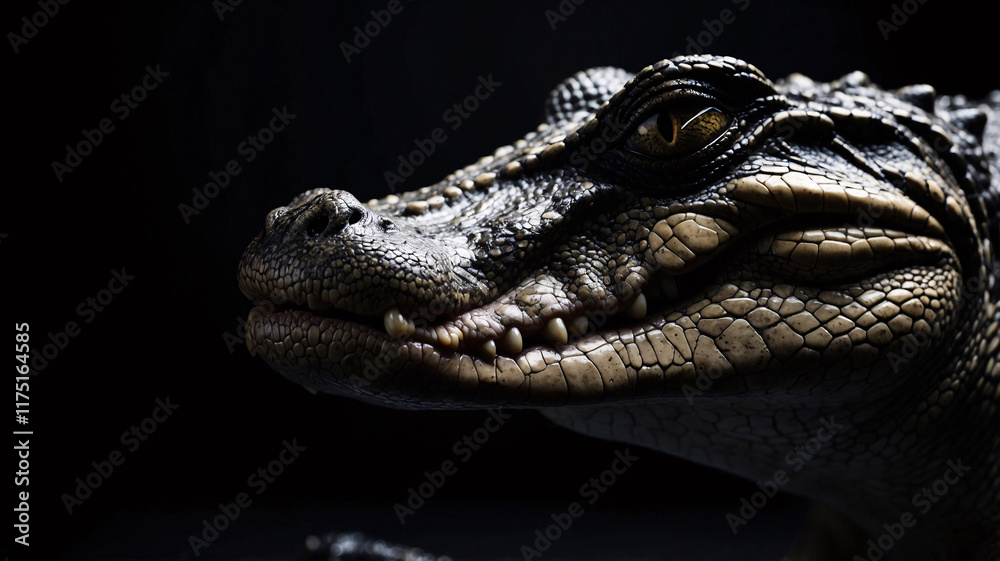 Fototapeta premium Dark lit crocodile portrait in professional style with sharp focus and high detail stock photo wild life image