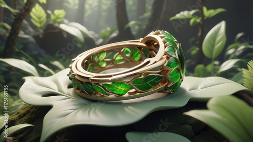 Golden Leaf Ring: A Lush, Emerald-Accented Jewel in a Mystic Forest