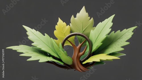 Stylized Tree with Lush Green Leaves and a Circular Frame