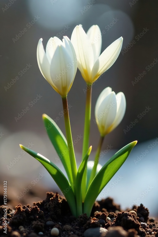 Obraz premium Delicate white petals unfolding from earthy brown stems, spring, winter blooms