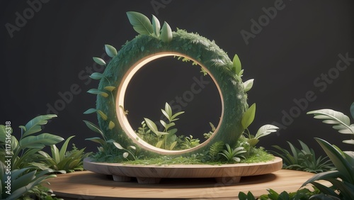 Luminous Moss Circle: A Serene Botanical Display