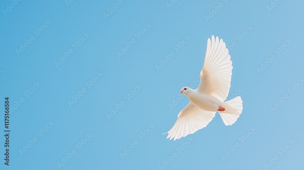 Obraz premium White dove in flight against clear blue sky