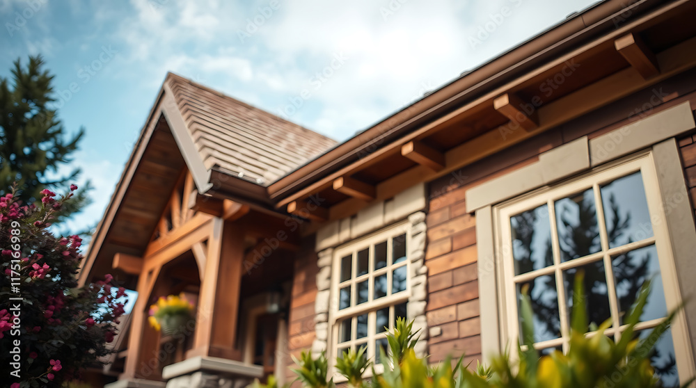 Brick House Exterior with Wood Accents and Multi-Paned Windows Brick House Exterior with Wood Accents and Multi-Paned Windows