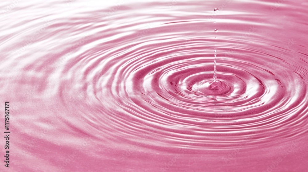 Pink water droplet falling, creating concentric ripples. Pink water droplet falling, creating concentric ripples.