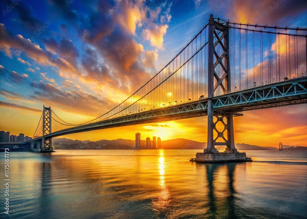 Fototapeta premium San Francisco Bay Bridge Sunrise, Iconic Skyline View, California Landmark