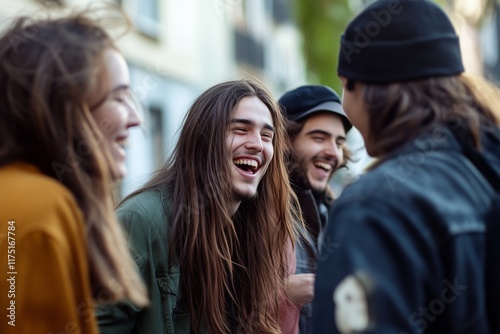 A group of friends laughing and talking together, showcasing the importance of social interaction in their healthy lifestyle