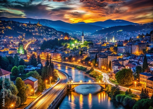 Sarajevo Night Lights Long Exposure Photography - Bosnia & Herzegovina Capital Cityscape photo