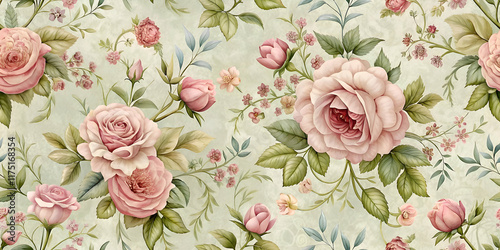 Wallpaper Mural Charming vintage rose floral print. Torontodigital.ca