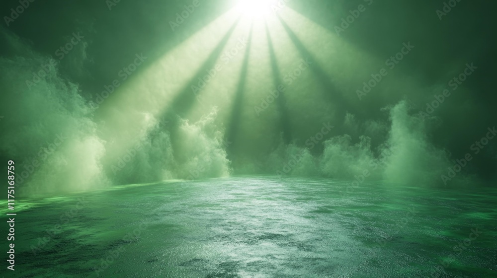 Green Sun Rays on Solid Background. Generative AI Green Sun Rays on Solid Background. Generative AI