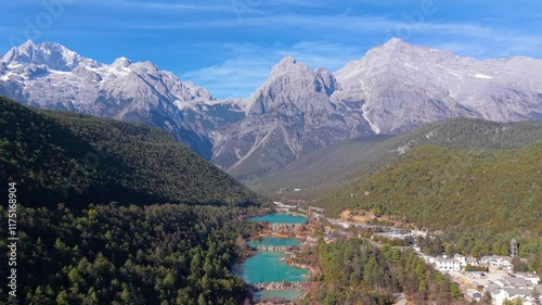 Aerial view of Blue Moon Valley, Yulong Snow Mountain, Lijiang, Yunnan Province