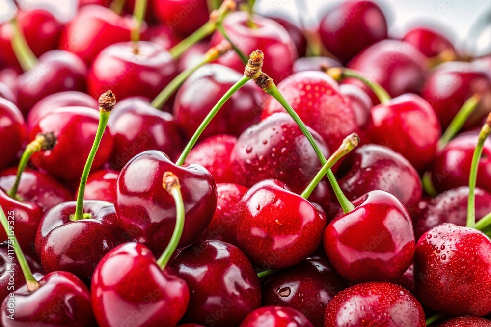 Scattered Cherries on White Background - Fresh Fruit Stock Photo Scattered Cherries on White Background - Fresh Fruit Stock Photo