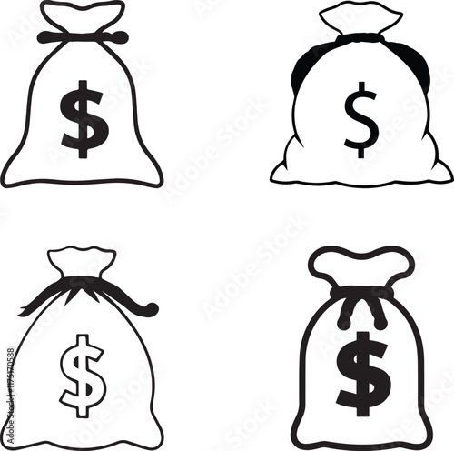 Simple Black and White Money Bag Icons