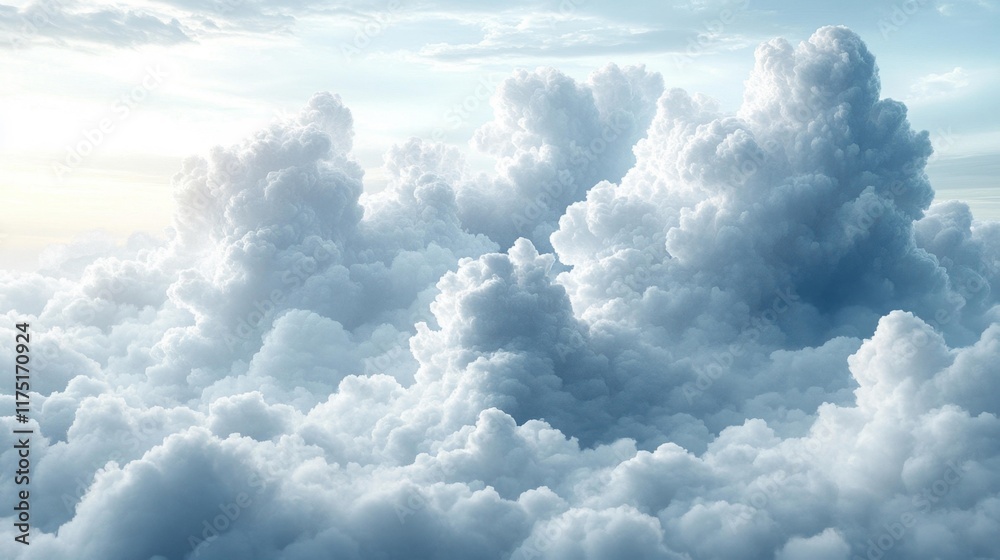 Fototapeta premium Soft White Fluffy Clouds in Clear Sky. Generative AI