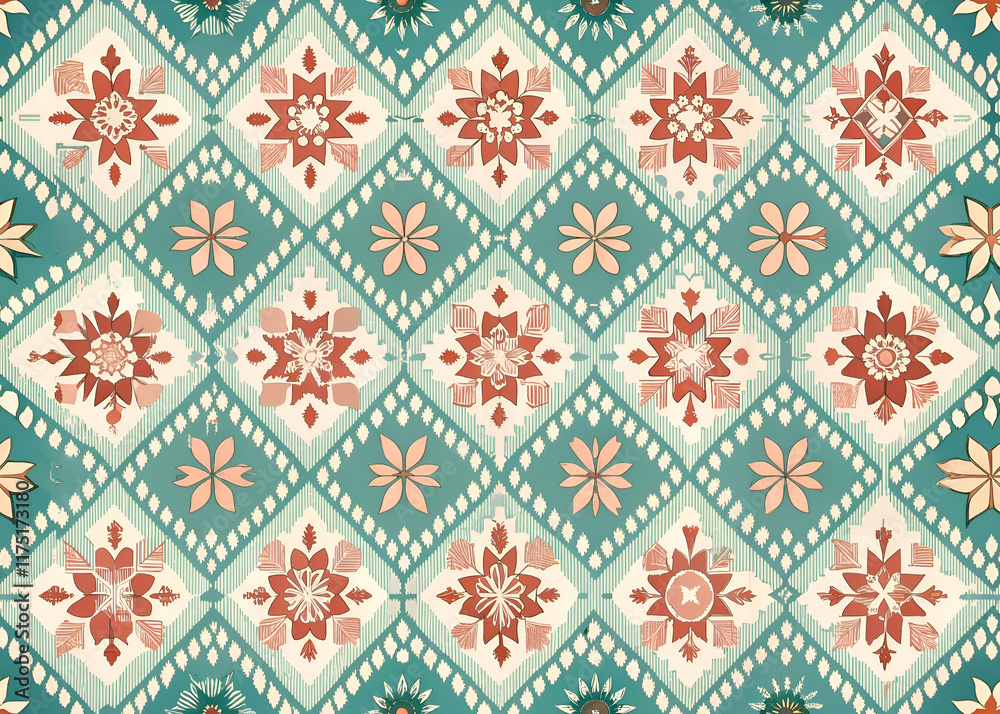 Rustic. floral pattern with a repeating diamond design. Rustic. floral pattern with a repeating diamond design.
