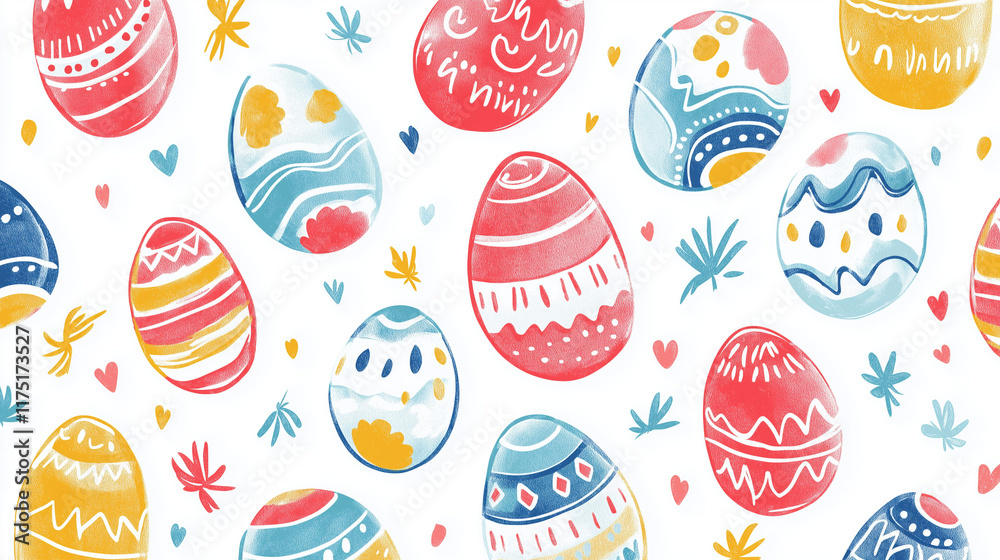 Beautiful patterns on Easter-themed eggs and rabbit on a white fabric. Easter day concepts. Generative AI Illustration. Beautiful patterns on Easter-themed eggs and rabbit on a white fabric. Easter day concepts. Generative AI Illustration.