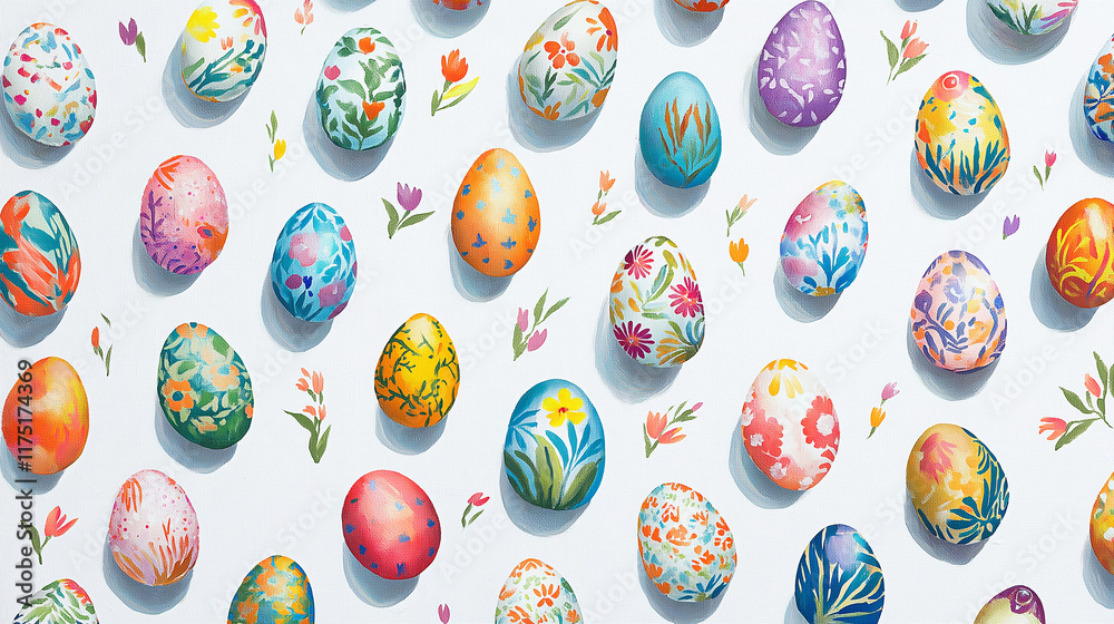 Beautiful patterns on Easter-themed eggs and rabbit on a white fabric. Easter day concepts. Generative AI Illustration. Beautiful patterns on Easter-themed eggs and rabbit on a white fabric. Easter day concepts. Generative AI Illustration.