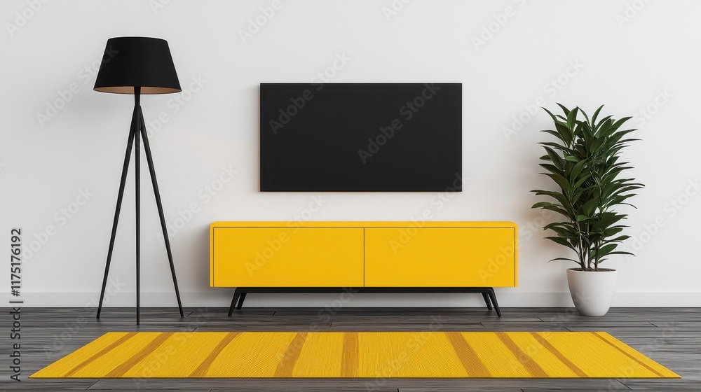 Modern Living Room with Yellow Furniture and Minimalist Décor in Bright Space Modern Living Room with Yellow Furniture and Minimalist Décor in Bright Space