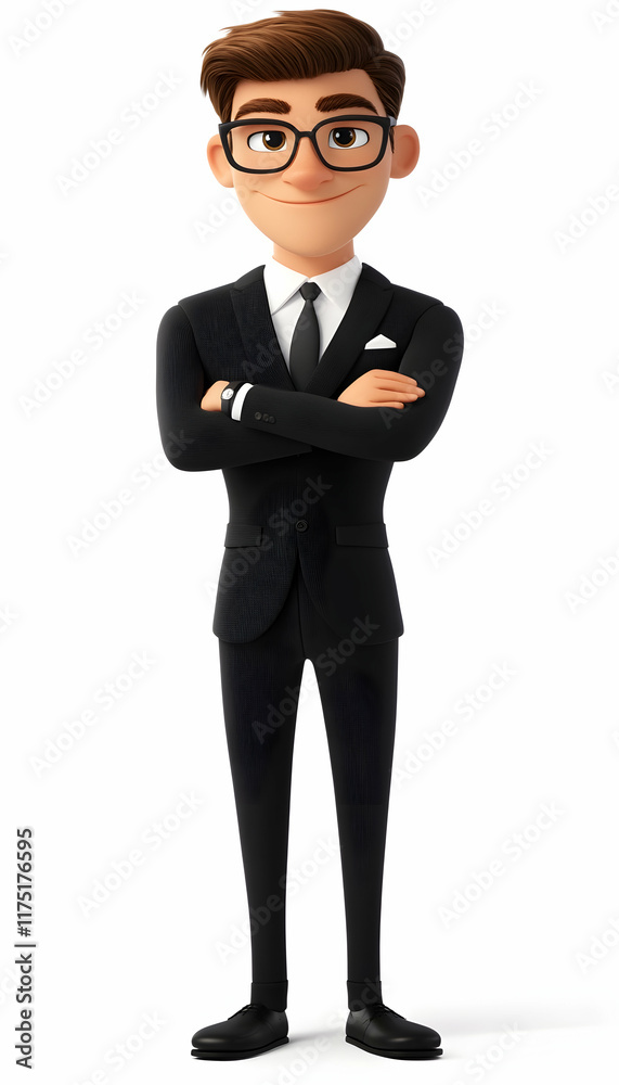 3D cartoon businessman confidently crossing arms on a white background AI Generated 3D cartoon businessman confidently crossing arms on a white background AI Generated