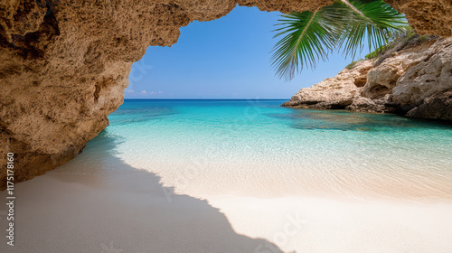 serene Caribbean cove with turquoise water and sandy beach