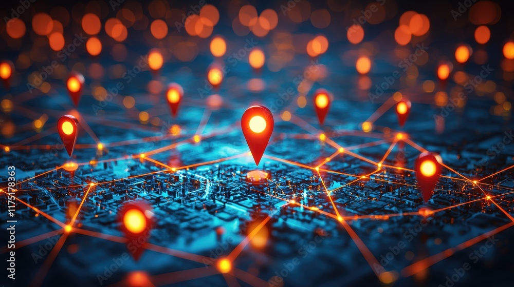 Logistic tracking network, interconnected hubs Logistic tracking network, interconnected hubs