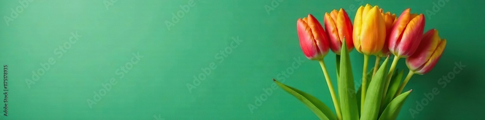 Stunted tulip stem with green leaves in a vase, green, tulips Stunted tulip stem with green leaves in a vase, green, tulips