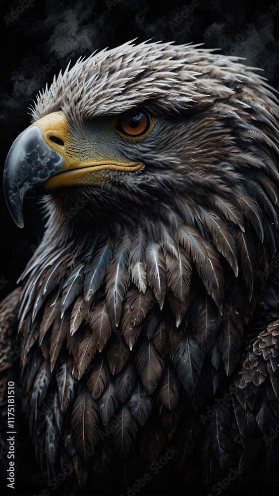 Stunning high quality close up of an eagle with strong beak captured professionally on dark background Stunning high quality close up of an eagle with strong beak captured professionally on dark background