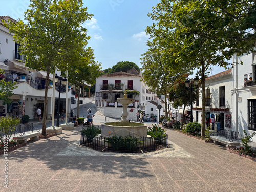 Cuadro en lienzo Plaza de la Constitucion in the old town of Mijas, a historic town in the mounta
