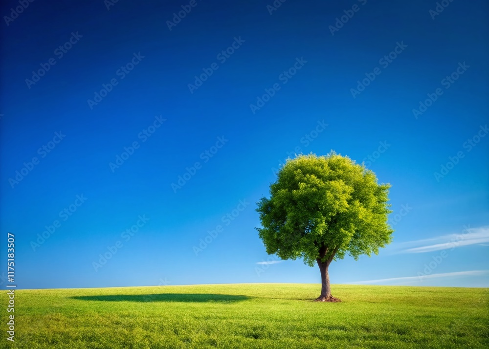 Obraz premium Serene Minimalist Landscape: Single Tree Under Vast Clear Sky - Stock Photo