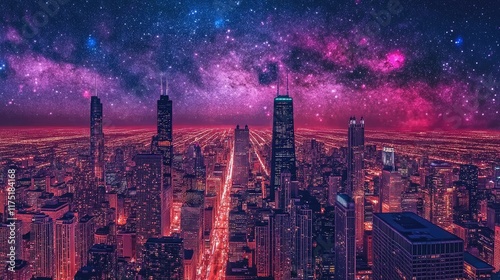 Wallpaper Mural Aerial night view of Chicago's downtown cityscape, the panoramic skyline glowing under the stars, bustling with life and modernity. Torontodigital.ca