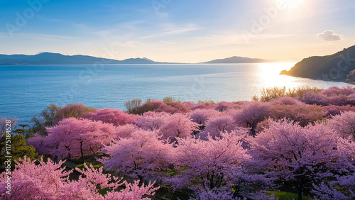 Cherry blossoms are in full bloom at the Lushun Cherry Blossom Garden in Dalian, Liaoning, China photo