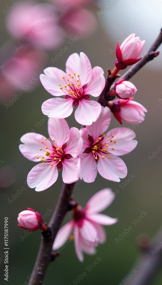 delicate pink blossoms unfurl on a bare tree branch, spring blossoms, blooming flowers delicate pink blossoms unfurl on a bare tree branch, spring blossoms, blooming flowers