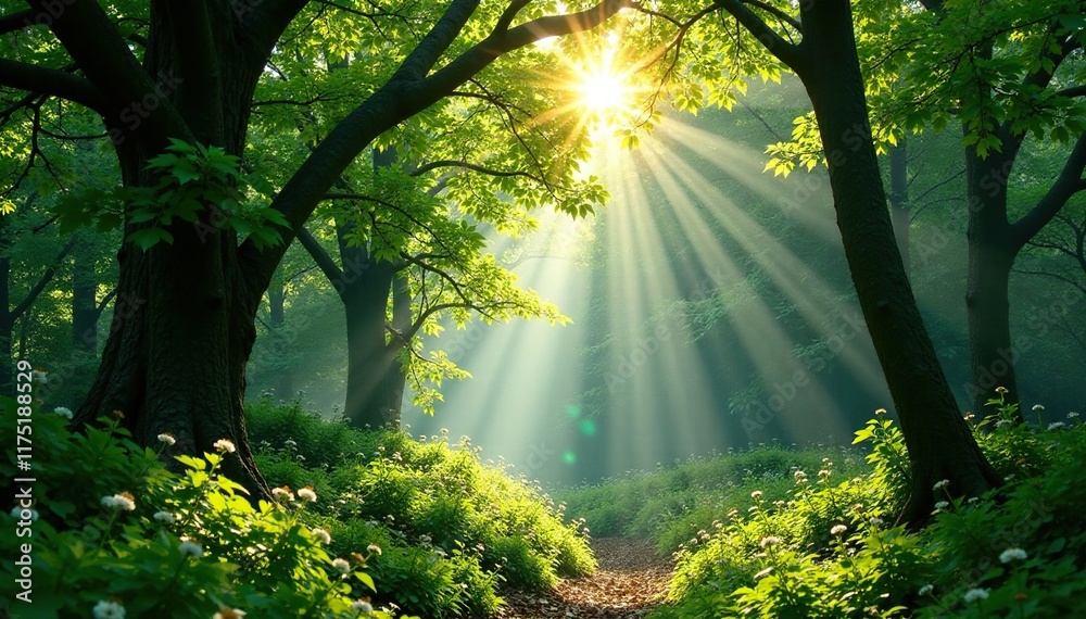 Fototapeta premium Dense foliage obstructs sunlight filtering through trees, canopy, vegetation, branches