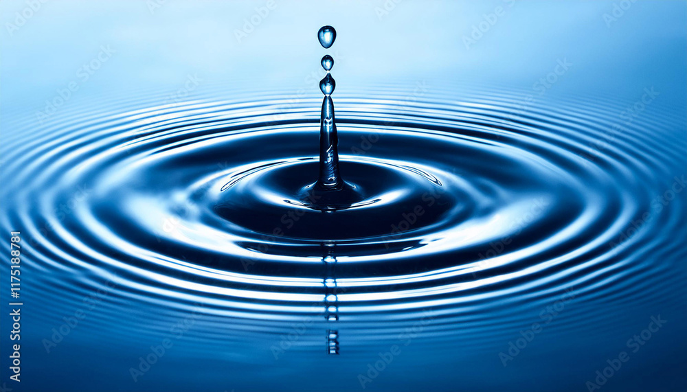 clear blue water drop with rings and small waves clear blue water drop with rings and small waves